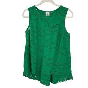 CABI Gemma Sleeveless Eyelet Tank Top Green size Small High Low Popover #5036